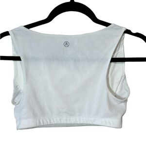 Amari Crop Top Sports Bra, Removable Pads, Size Medium, White, Sheer Back